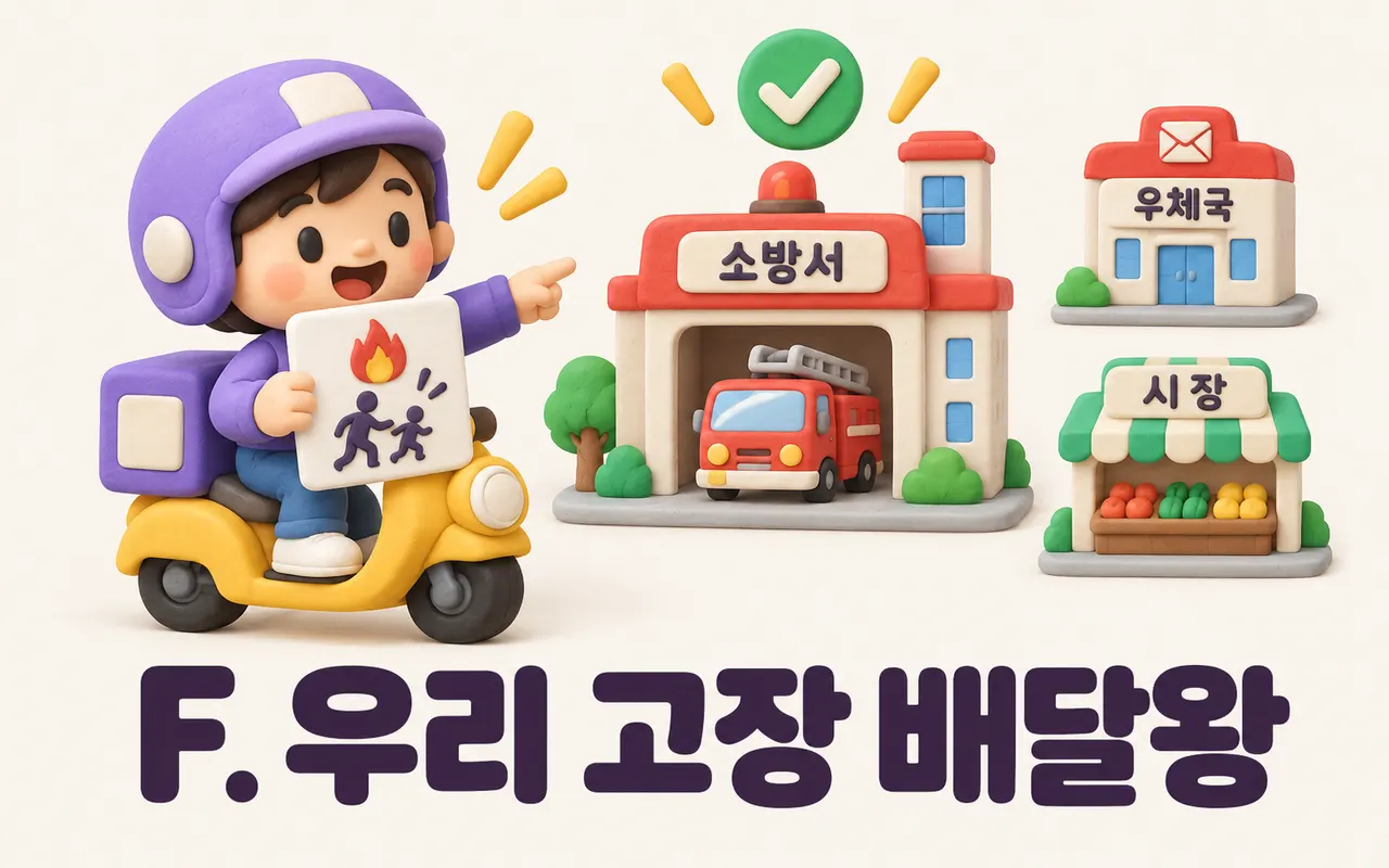 F. 우리 고장 배달왕 대표 화면