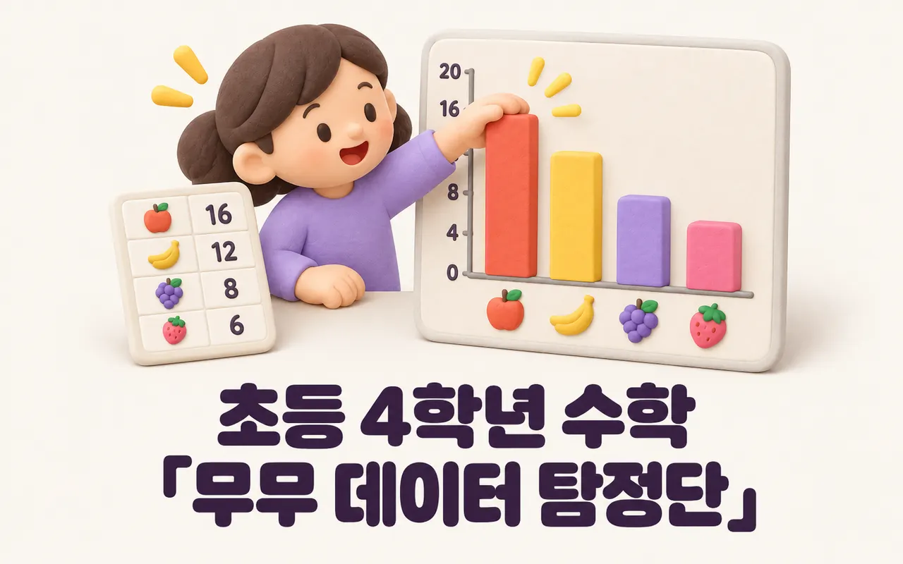 초등 4학년 수학 「무무 데이터 탐정단」 대표 화면