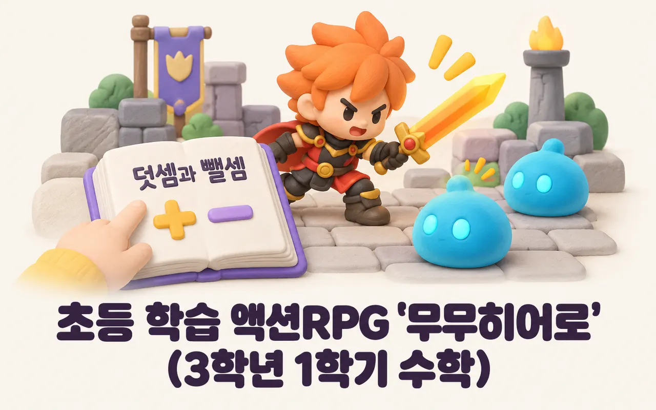 초등 학습 액션RPG '무무히어로'(3학년 1학기 수학) 대표 화면