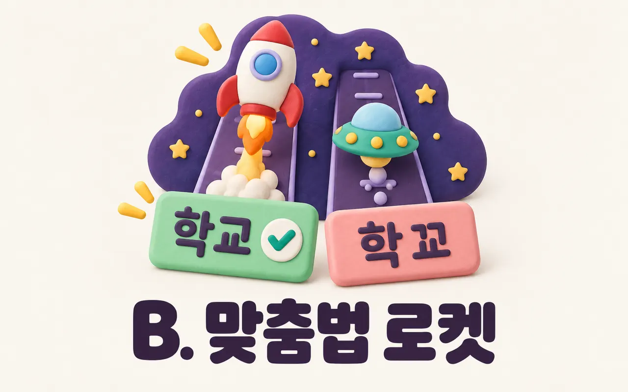 B. 맞춤법 로켓 대표 화면