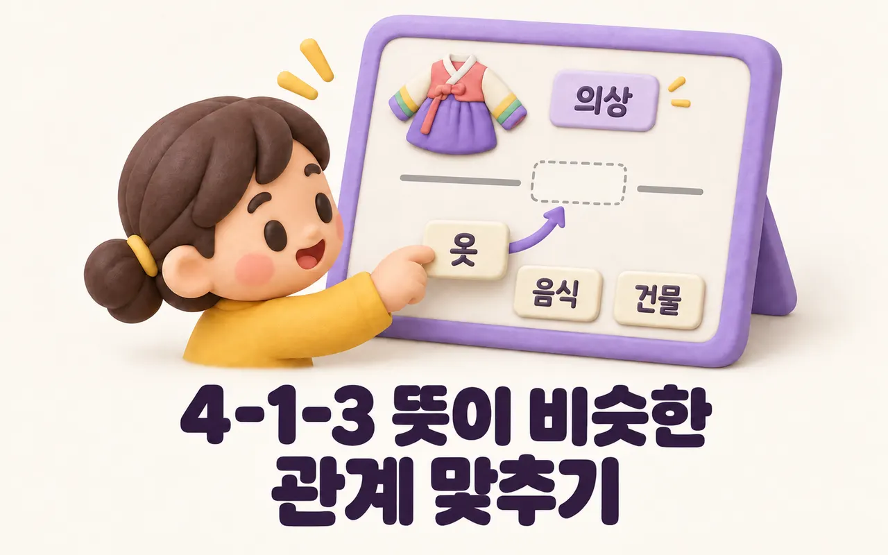 4-1-3 뜻이 비슷한 관계 맞추기 대표 화면