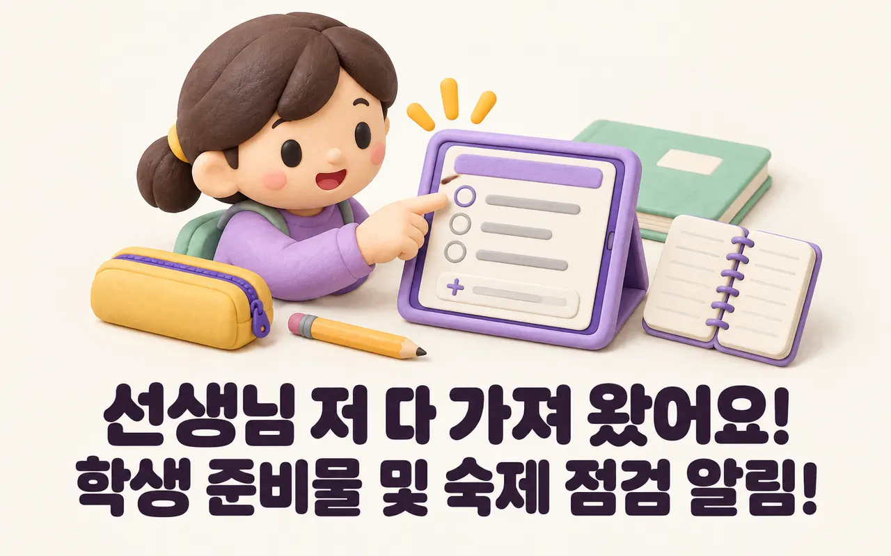 선생님 저 다 가져 왔어요! 학생 준비물 및 숙제 점검 알림! 대표 화면